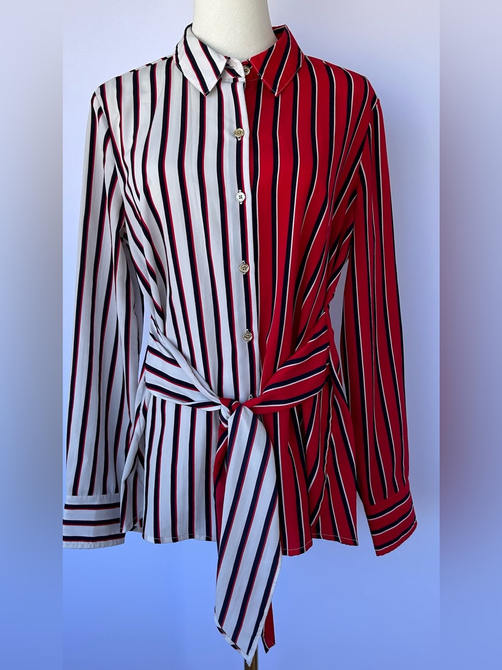 Tommy Hilfiger Women’s Striped Tie-Front Colorblock Blouse Size Medium